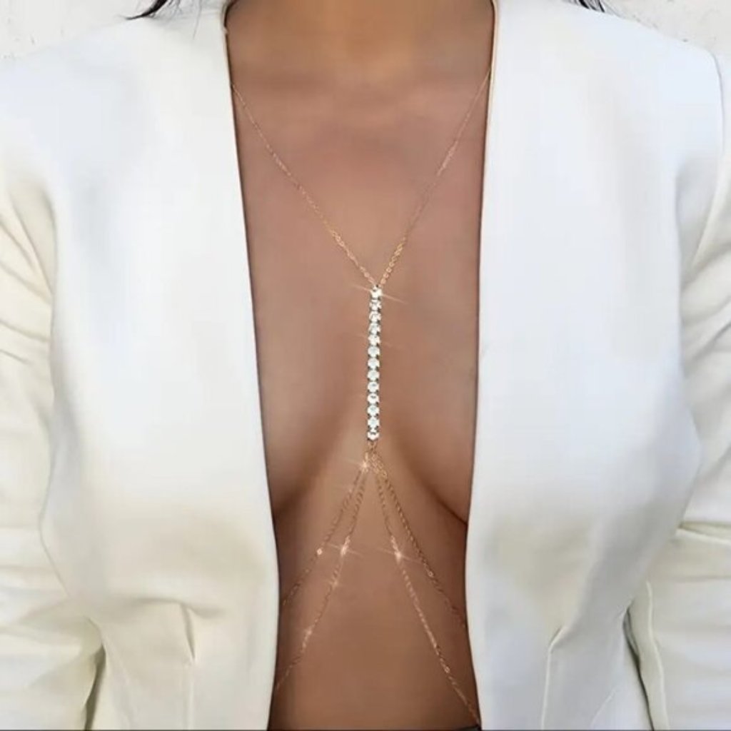 Sexy Gold Rhinestone Body Chain Necklace Crystal Bikini Jewelry For Women